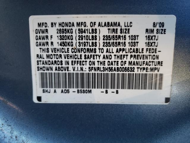 Photo 9 VIN: 5FNRL3H56AB006632 - HONDA ODYSSEY EX 