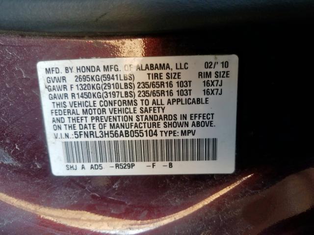 Photo 9 VIN: 5FNRL3H56AB055104 - HONDA ODYSSEY EX 