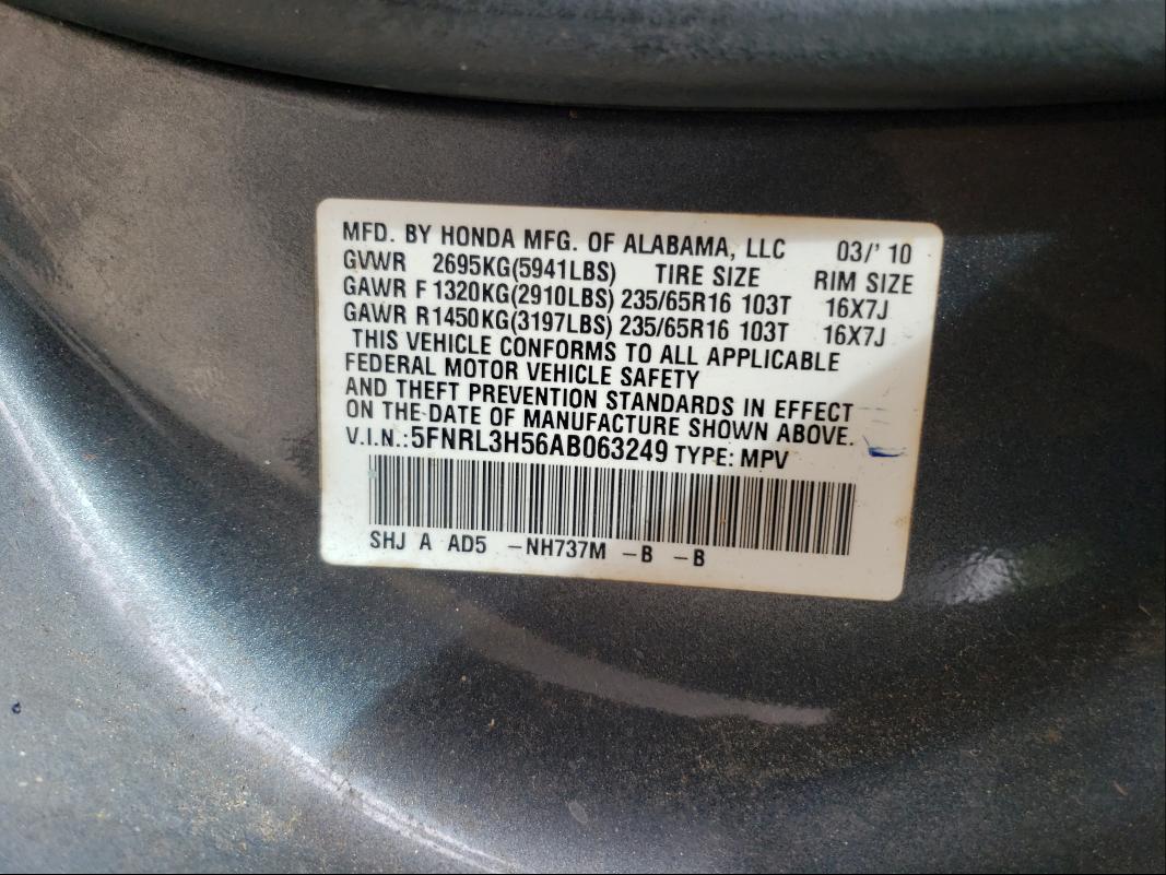 Photo 9 VIN: 5FNRL3H56AB063249 - HONDA ODYSSEY EX 