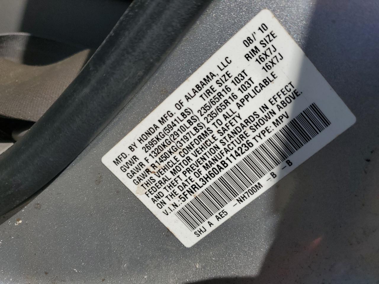 Photo 12 VIN: 5FNRL3H60AB114236 - HONDA ODYSSEY 