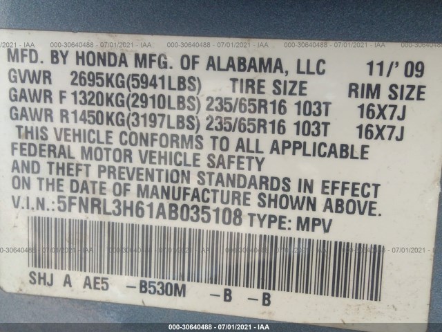 Photo 8 VIN: 5FNRL3H61AB035108 - HONDA ODYSSEY 