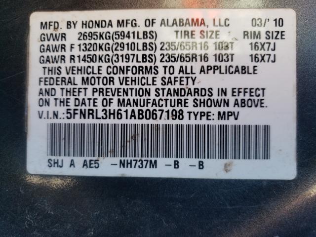 Photo 9 VIN: 5FNRL3H61AB067198 - HONDA ODYSSEY EX 