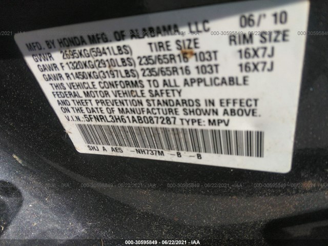 Photo 8 VIN: 5FNRL3H61AB087287 - HONDA ODYSSEY 