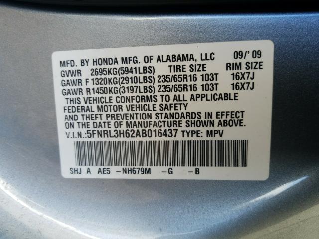 Photo 9 VIN: 5FNRL3H62AB016437 - HONDA ODYSSEY EX 