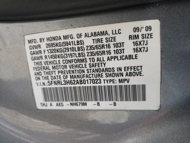 Photo 9 VIN: 5FNRL3H62AB017023 - HONDA ODYSSEY EX 