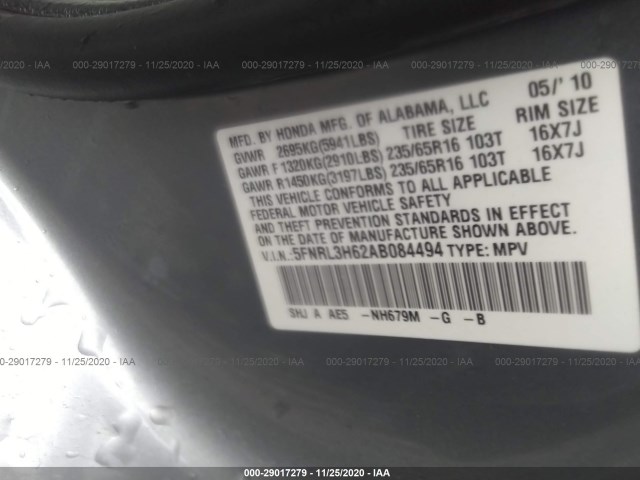 Photo 8 VIN: 5FNRL3H62AB084494 - HONDA ODYSSEY 