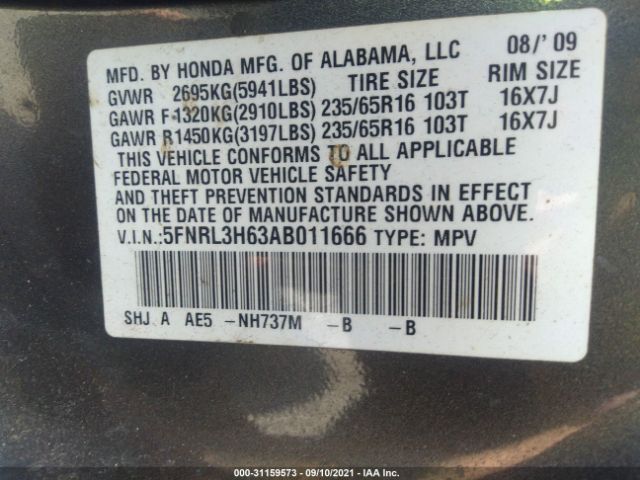 Photo 8 VIN: 5FNRL3H63AB011666 - HONDA ODYSSEY 