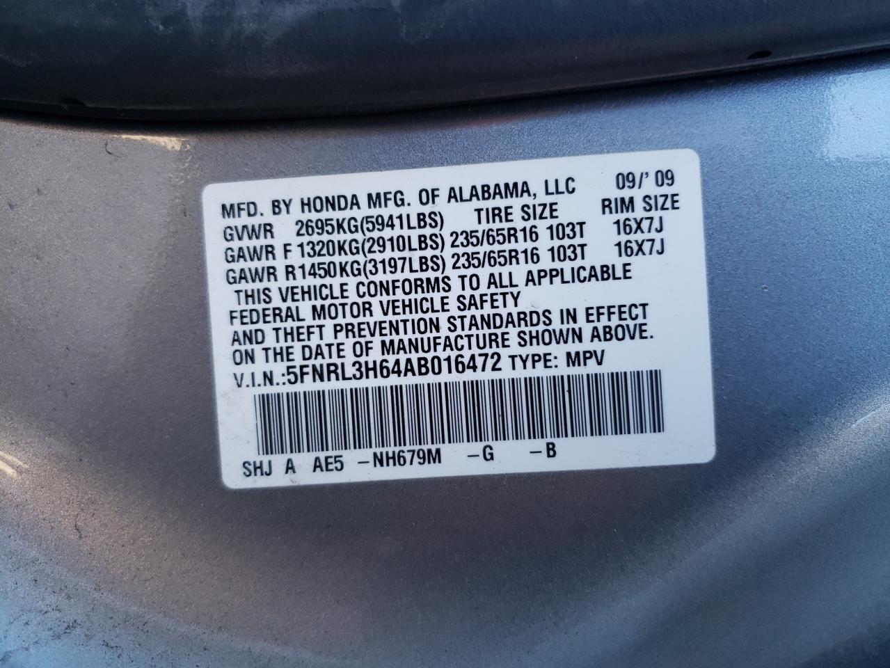 Photo 12 VIN: 5FNRL3H64AB016472 - HONDA ODYSSEY 