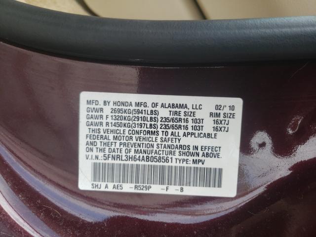 Photo 9 VIN: 5FNRL3H64AB058561 - HONDA ODYSSEY EX 