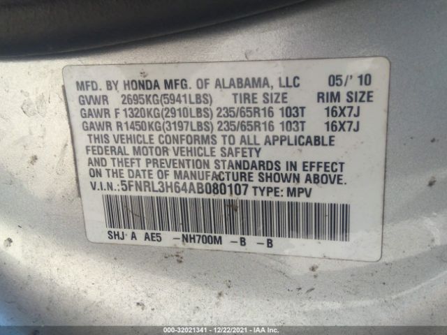 Photo 8 VIN: 5FNRL3H64AB080107 - HONDA ODYSSEY 