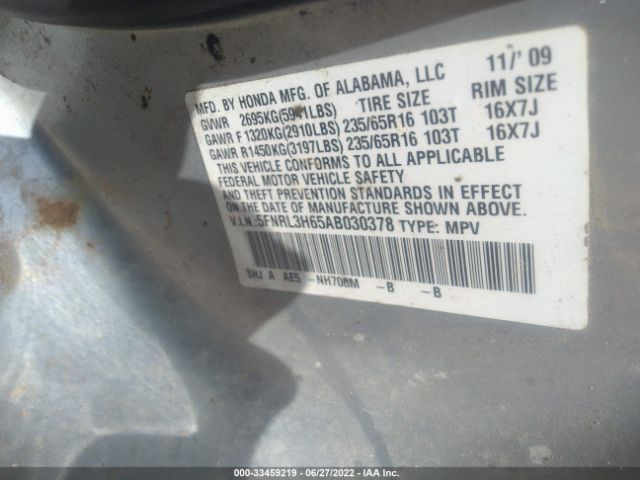 Photo 8 VIN: 5FNRL3H65AB030378 - HONDA ODYSSEY 