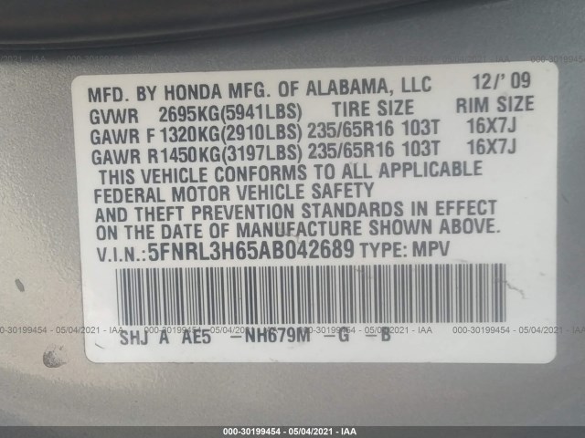 Photo 8 VIN: 5FNRL3H65AB042689 - HONDA ODYSSEY 