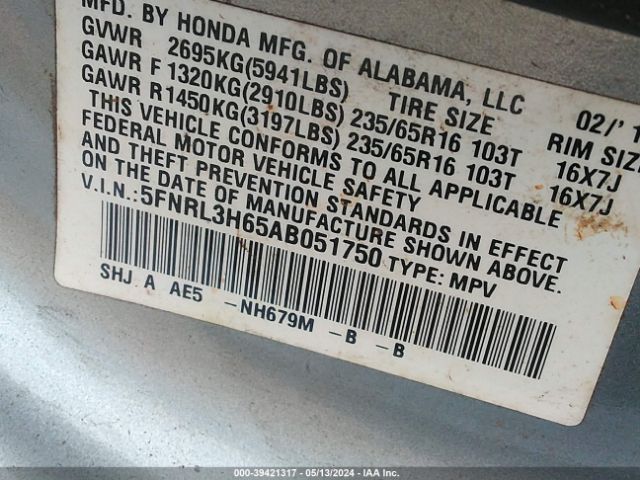 Photo 8 VIN: 5FNRL3H65AB051750 - HONDA ODYSSEY 