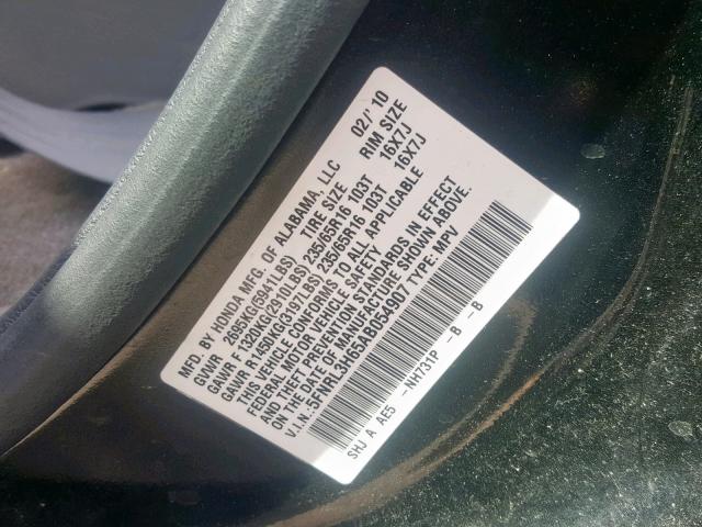 Photo 9 VIN: 5FNRL3H65AB054907 - HONDA ODYSSEY EX 