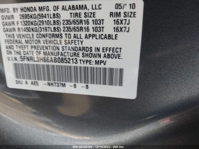 Photo 8 VIN: 5FNRL3H66AB085213 - HONDA ODYSSEY 