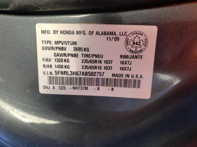 Photo 9 VIN: 5FNRL3H67AB502757 - HONDA ODYSSEY EX 