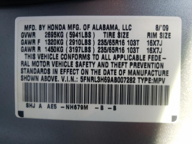 Photo 9 VIN: 5FNRL3H69AB007282 - HONDA ODYSSEY EX 