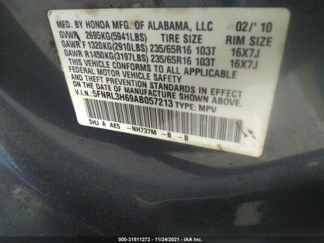 Photo 8 VIN: 5FNRL3H69AB057213 - HONDA ODYSSEY 