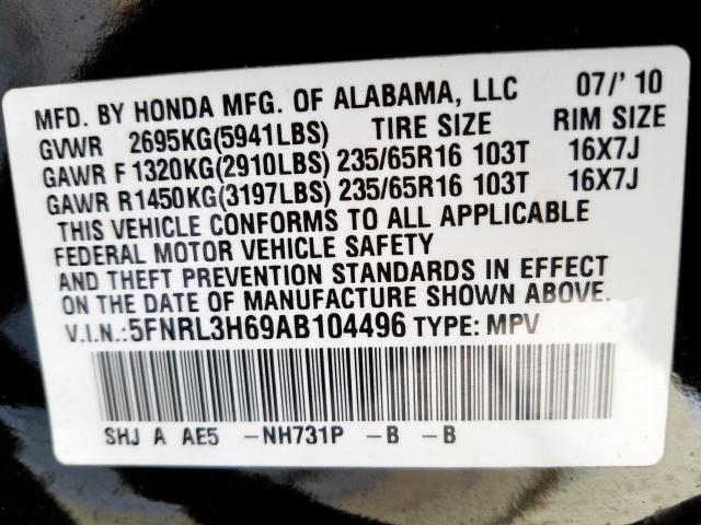 Photo 9 VIN: 5FNRL3H69AB104496 - HONDA ODYSSEY EX 