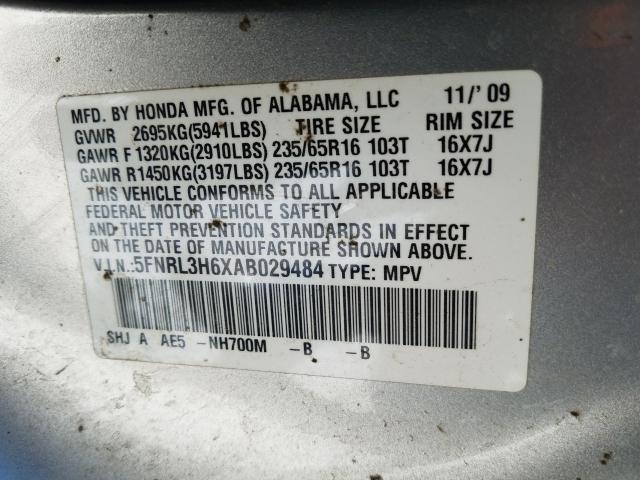 Photo 9 VIN: 5FNRL3H6XAB029484 - HONDA ODYSSEY EX 