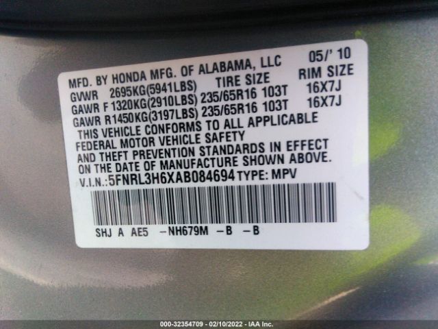 Photo 8 VIN: 5FNRL3H6XAB084694 - HONDA ODYSSEY 