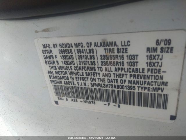 Photo 8 VIN: 5FNRL3H72AB001395 - HONDA ODYSSEY 