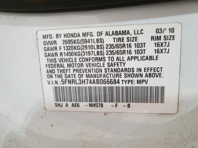 Photo 9 VIN: 5FNRL3H74AB066684 - HONDA ODYSSEY EX 