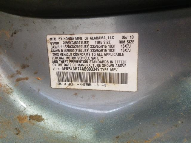 Photo 9 VIN: 5FNRL3H74AB093349 - HONDA ODYSSEY EX 