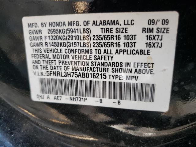 Photo 9 VIN: 5FNRL3H75AB016215 - HONDA ODYSSEY EX 