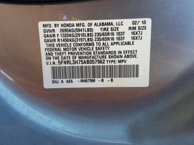 Photo 9 VIN: 5FNRL3H75AB057962 - HONDA ODYSSEY EX 