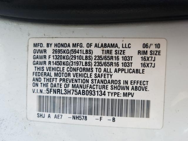 Photo 9 VIN: 5FNRL3H75AB093134 - HONDA ODYSSEY EX 