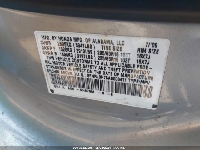 Photo 8 VIN: 5FNRL3H76AB003411 - HONDA ODYSSEY 