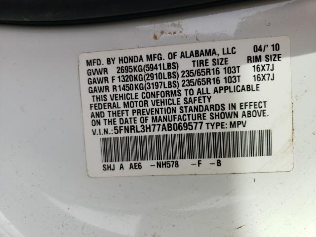 Photo 9 VIN: 5FNRL3H77AB069577 - HONDA ODYSSEY EX 