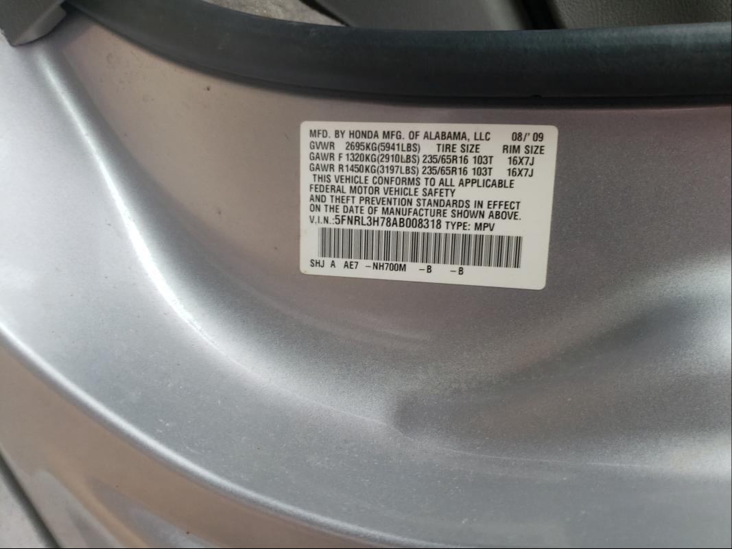 Photo 9 VIN: 5FNRL3H78AB008318 - HONDA ODYSSEY EX 