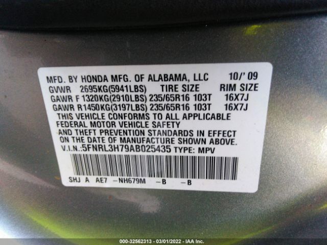 Photo 8 VIN: 5FNRL3H79AB025435 - HONDA ODYSSEY 