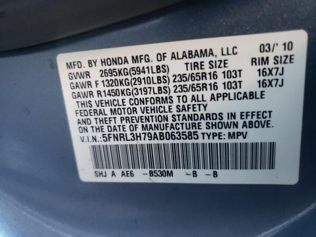 Photo 9 VIN: 5FNRL3H79AB063585 - HONDA ODYSSEY EX 