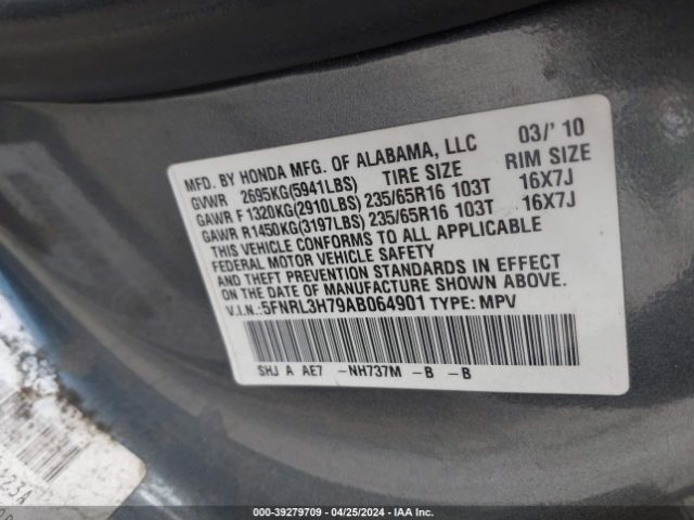 Photo 8 VIN: 5FNRL3H79AB064901 - HONDA ODYSSEY 