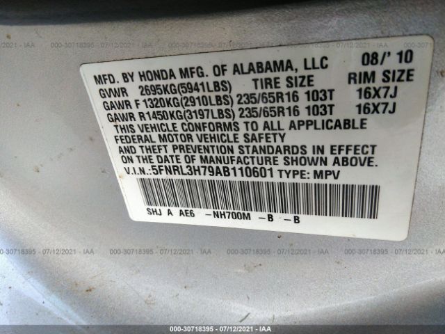 Photo 8 VIN: 5FNRL3H79AB110601 - HONDA ODYSSEY 