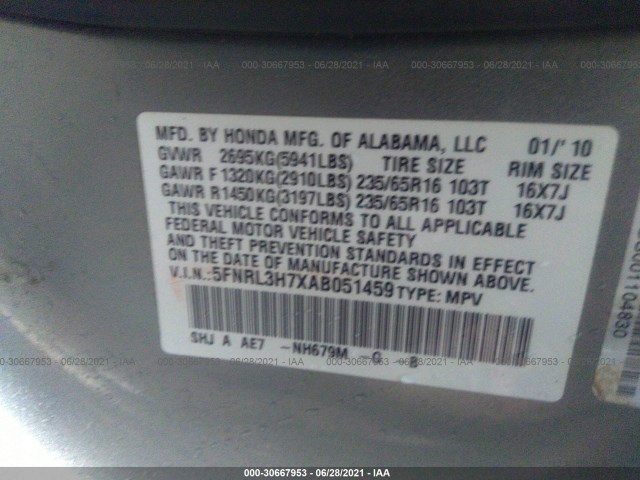 Photo 8 VIN: 5FNRL3H7XAB051459 - HONDA ODYSSEY 