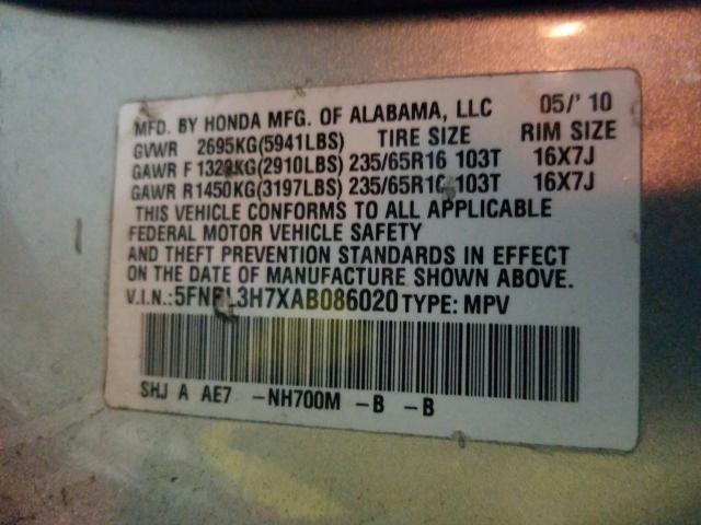 Photo 9 VIN: 5FNRL3H7XAB086020 - HONDA ODYSSEY EX 