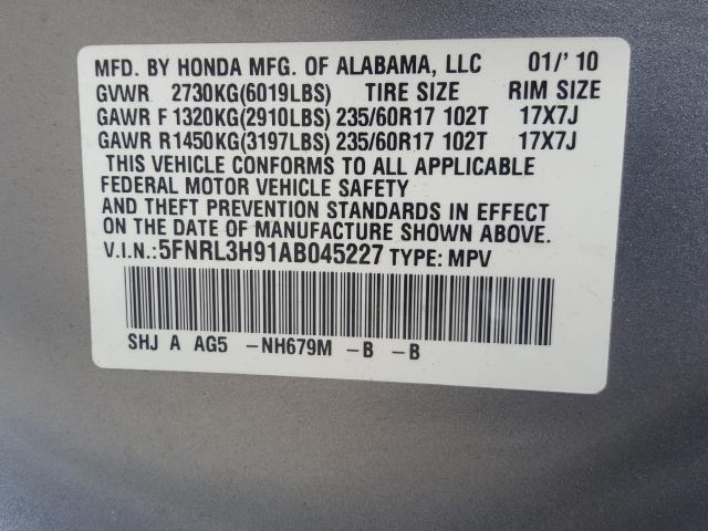 Photo 9 VIN: 5FNRL3H91AB045227 - HONDA ODYSSEY TO 