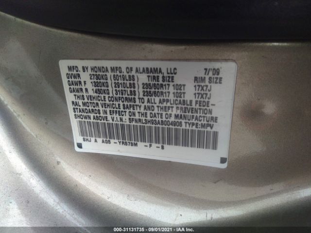 Photo 8 VIN: 5FNRL3H93AB004906 - HONDA ODYSSEY 