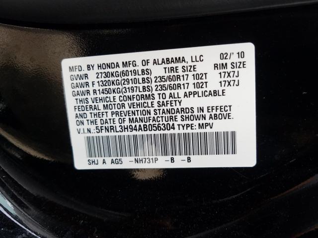 Photo 9 VIN: 5FNRL3H94AB056304 - HONDA ODYSSEY TO 