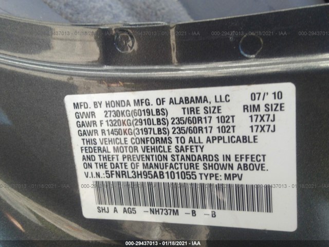 Photo 8 VIN: 5FNRL3H95AB101055 - HONDA ODYSSEY 