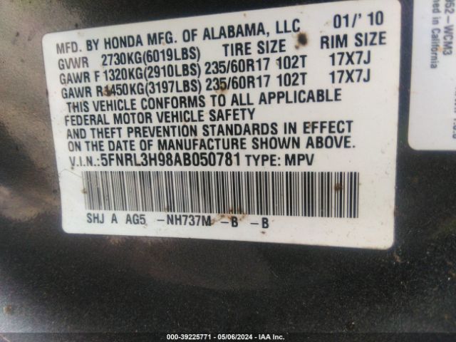 Photo 8 VIN: 5FNRL3H98AB050781 - HONDA ODYSSEY 