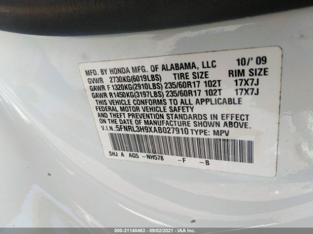 Photo 8 VIN: 5FNRL3H9XAB027910 - HONDA ODYSSEY 