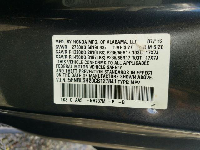 Photo 9 VIN: 5FNRL5H20CB127841 - HONDA ODYSSEY LX 