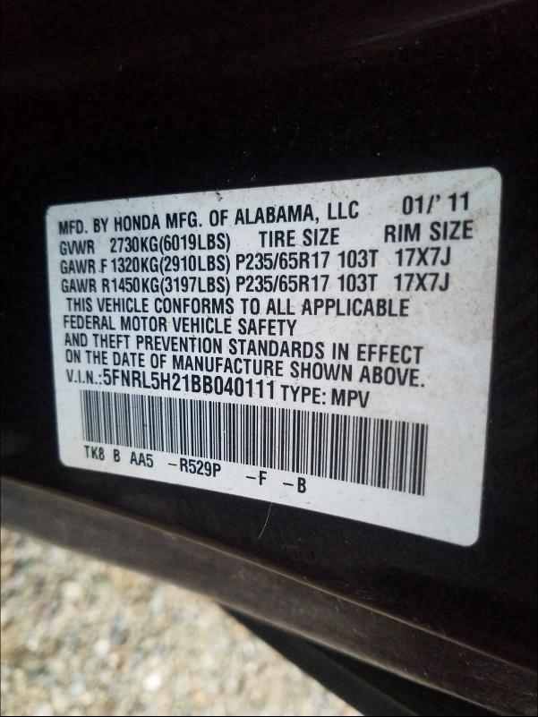 Photo 9 VIN: 5FNRL5H21BB040111 - HONDA ODYSSEY LX 