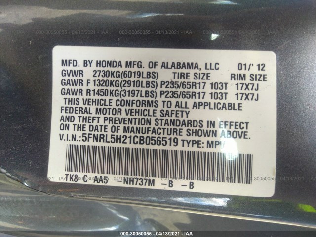 Photo 8 VIN: 5FNRL5H21CB056519 - HONDA ODYSSEY 