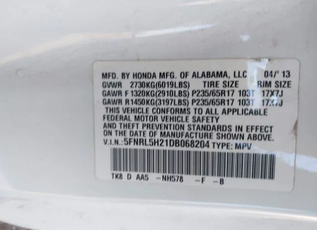 Photo 8 VIN: 5FNRL5H21DB068204 - HONDA ODYSSEY 